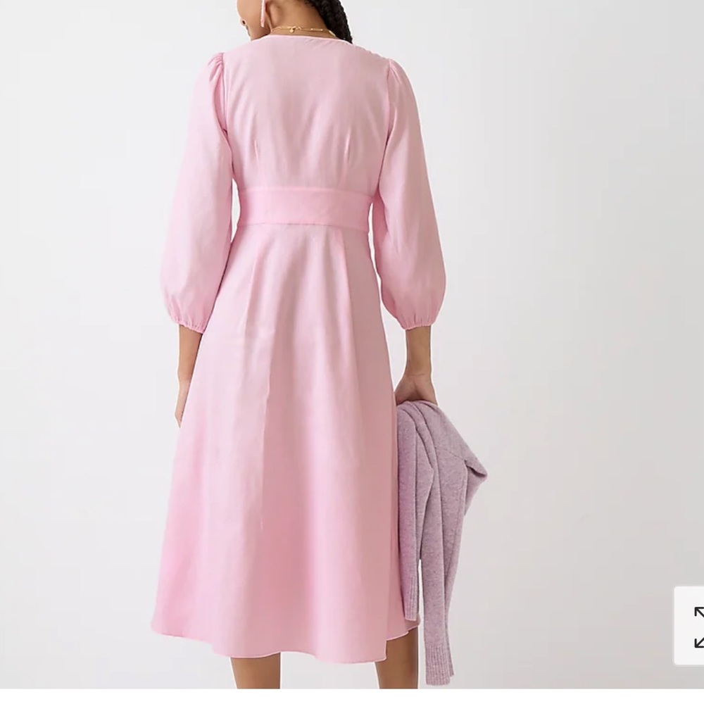 J. Crew Pink Midi Dress with Puff Sleeves